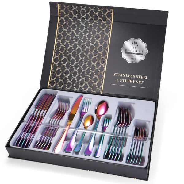 30-piece stainless steel cutlery set in gift box, includes knives, forks, spoons