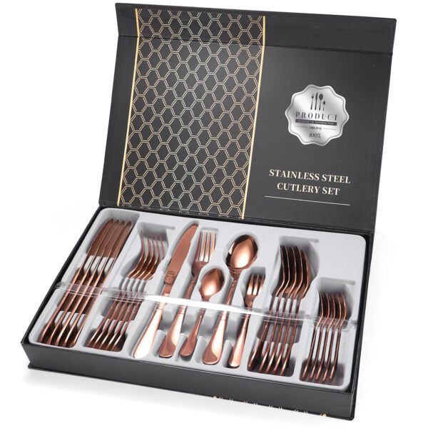 30-piece stainless steel cutlery set in gift box, includes knives, forks, spoons
