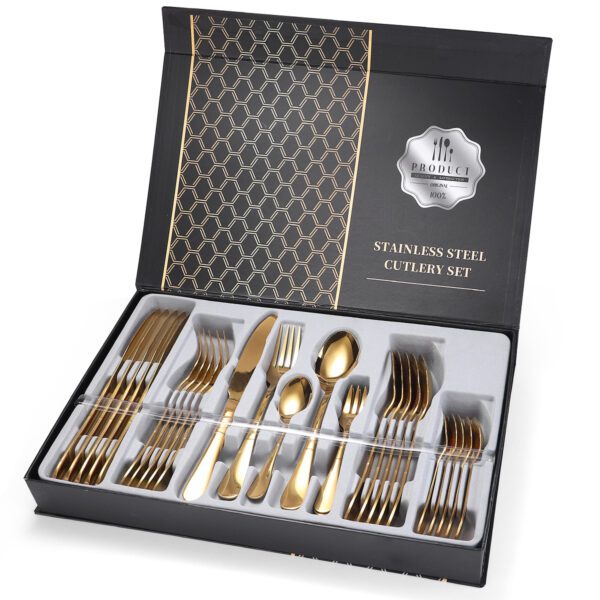 30-piece stainless steel cutlery set in gift box, includes knives, forks, spoons