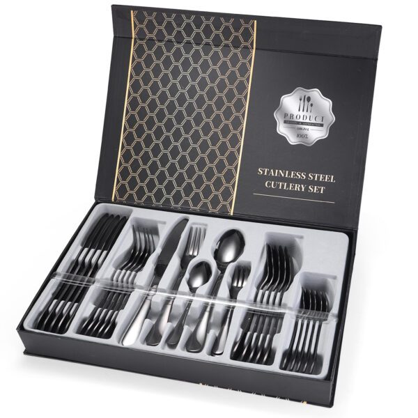 30-piece stainless steel cutlery set in gift box, includes knives, forks, spoons