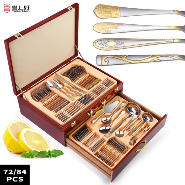 72-piece gold-plated stainless steel cutlery set in a gift box