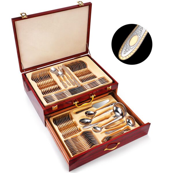 72-piece gold-plated stainless steel cutlery set in a gift box
