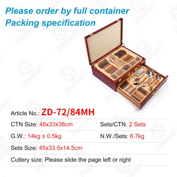 72-piece gold-plated stainless steel cutlery set in a gift box