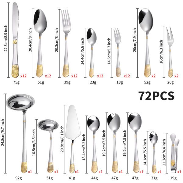 72-piece gold-plated stainless steel cutlery set in a gift box