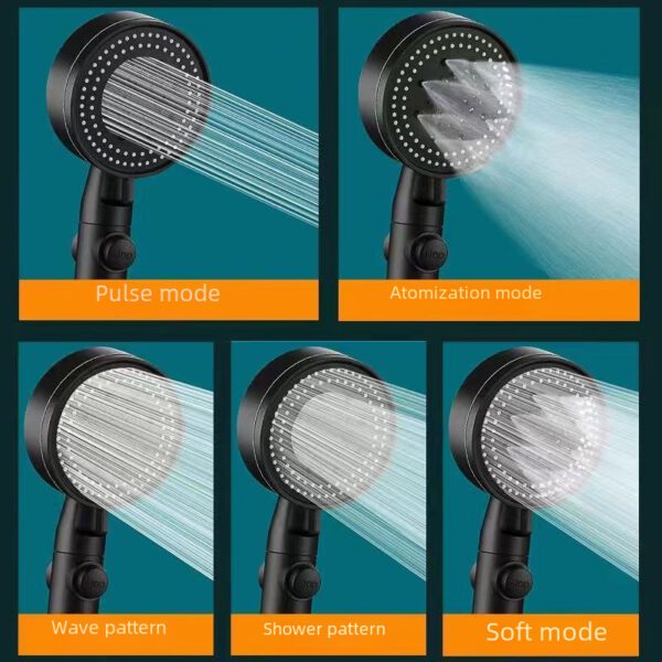 O1CN010kJrsT1Bs2yESxiQV_0-0-cib-2.jpg Black five-gear shower shower, pressurized sprinkler head, household shower water heater, bathing hand spray set, one-key water stop