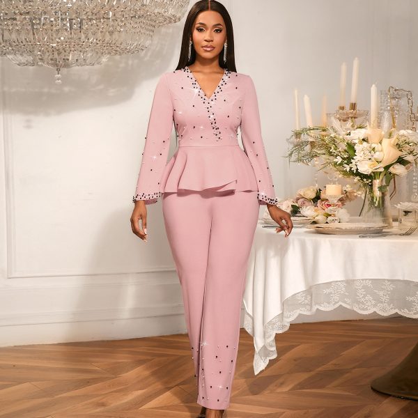 O1CN014h6oSL1mNURRzJrTq_2550074942-0-cib-1.jpg Elegant Deep V Ruffle Jumpsuit Beaded Party Outfit