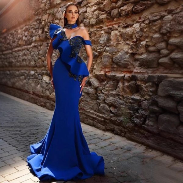 O1CN018IyjzM1mNURIhKZmu_2550074942-0-cib-1.jpg Glamorous One-Shoulder Mermaid Gown | Elegant High-Neck Evening Dress with Cascading Ruffles and Corset Waist