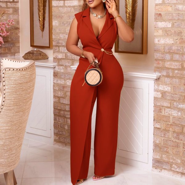 O1CN01DNLVAq1vvE1vE3Euc_2209289906234-0-cib-1.jpg Elegant Women's Wide-Leg Suit Jumpsuit with Waist Chain