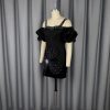 Chic Black Party Dress &  Sparkly Floral Mini with Bubble Sleeves & Thin Straps
