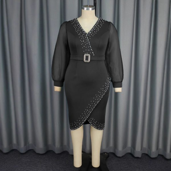O1CN01bnynhD1mNUPsqMntg_2550074942-0-cib-1.jpg V-Neck Puff Sleeve High-Waist Sheer Dress Elegant & Charming, Effortlessly Eye-Catching