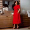 O1CN01bz5IOl1vvE88J1ubj_2209289906234-0-cib-1.jpg Elegant African Puff Sleeve Dress Round Neck, Slim Waist, Flared Skirt